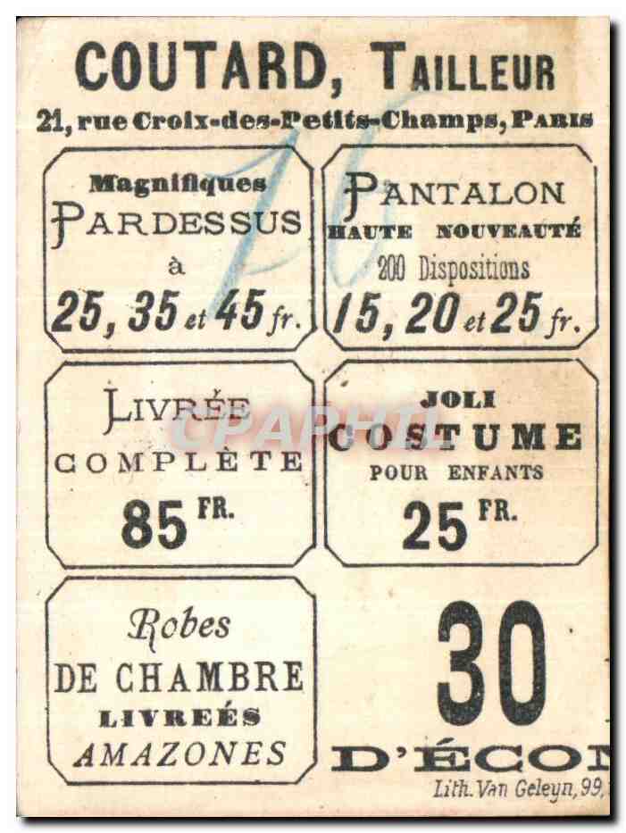 Chromo Coutard Tailleur Croix des Petits Champs Paris Pipe Tabac — Rückseite