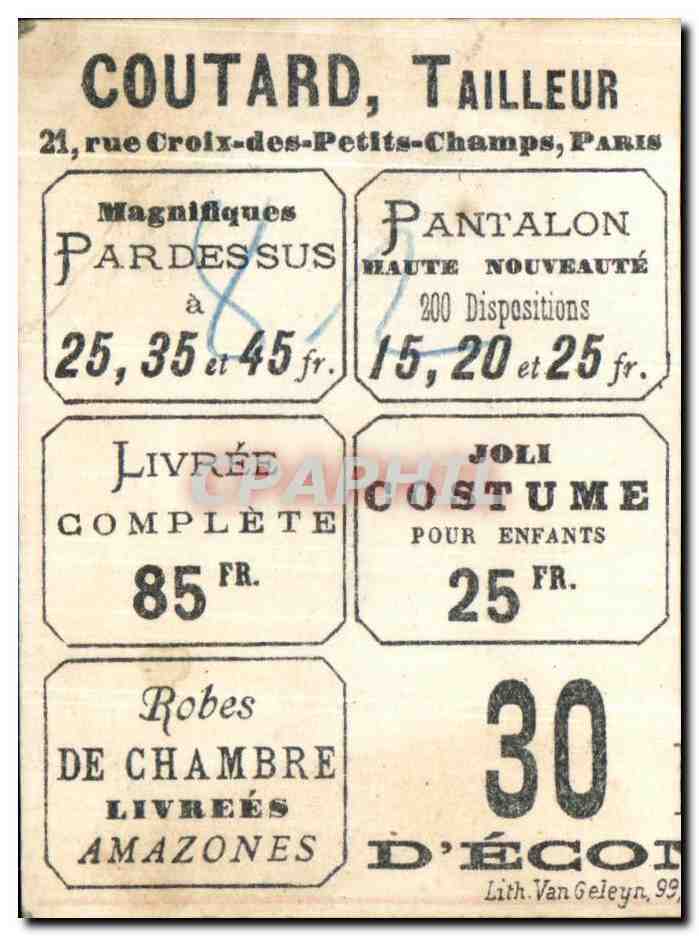 Chromo Coutard Tailleur Croix des Petits Champs Paris Oh Oh voili le pipelet qui me prend pour le proprietaire — Rückseite