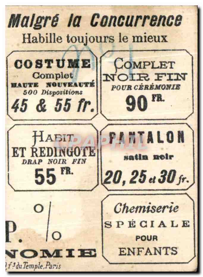 Chromo Chez Coutard Tailleur Mlle Sebastienne consentez vous a prendre M Anatole pour epoux Oui a condition Mariage — Rückseite