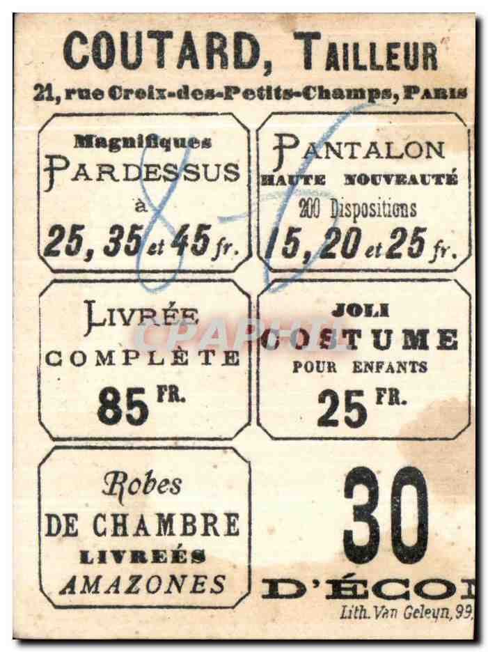 Chromo Coutard Tailleur Croix des Petits Champs Paris Etonnement du quartier en voyant bibi revenir de la M Cotard — Rückseite