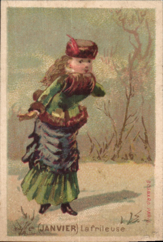 Chromo Janvier La frileuse Femme Hiver