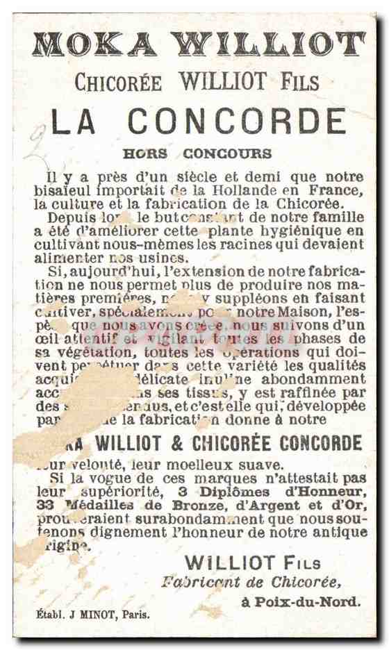 Chromo Moka Williot La Concorde Soldats Militaria  — Rückseite