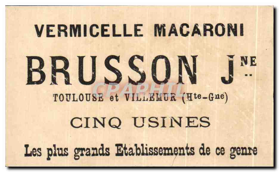 Chromo Vermicelle Macaroni Brusson Toulouse et Villemur Cinq Usines Les Plus grands Etablissements Militaria Violon — Rückseite