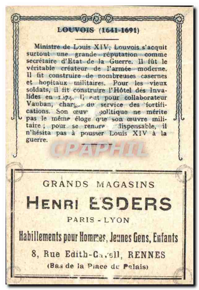 IMage Louvois francois Michel Ministre de Louis XIV Grands Magasins Esders Rennes — Verso