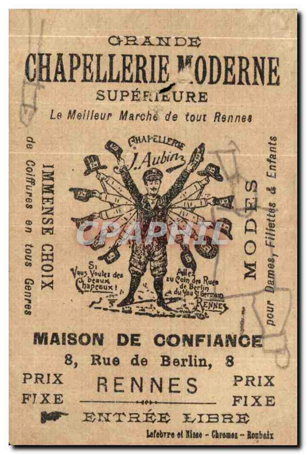 Image Chapellerie moderne Rue de Berlin Rennes Chapeau Chasse Chasseur Chien — Rückseite