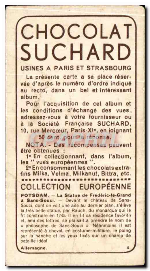 Image Allemagne Potsdam Statue de Frederic le Grand Cpllection Des Chocolats suchard  — Verso