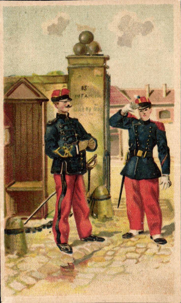 Chromo Vermicelle Macaroni Brusson Toulouse Villemur Cinq Usines Les plus grands etablissements de ce genre Militaria