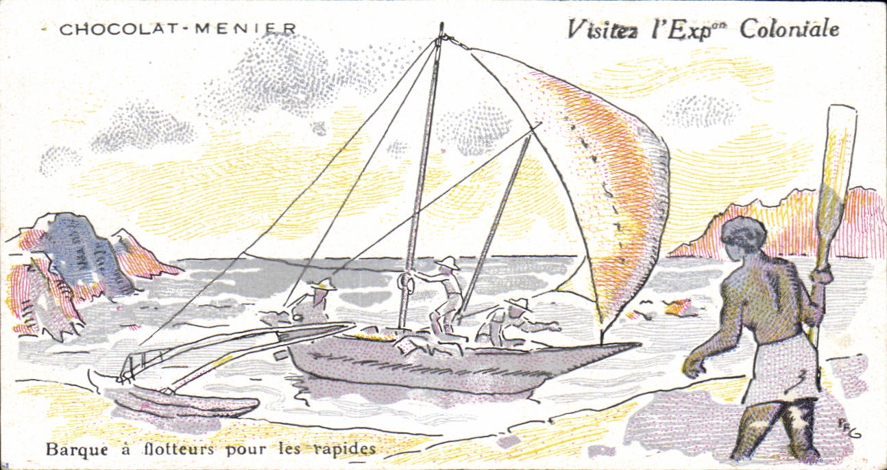 Image Chocolat Menier Visitez l'Exposition Coloniale Barque a flotteurs poue les rapides