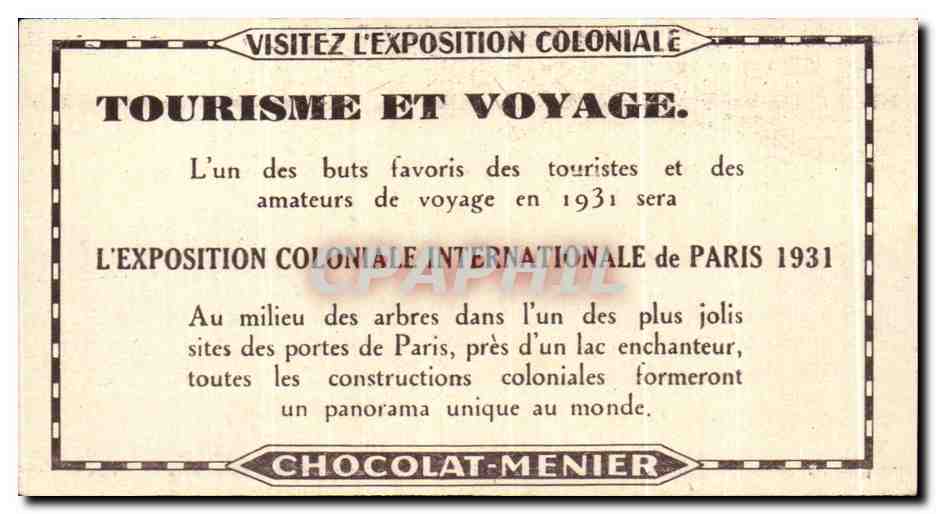 Image Chocolat Menier Visitez l'Exposition Coloniale Barque a flotteurs poue les rapides — Rückseite