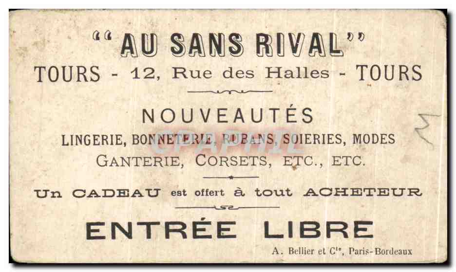 Chromo Ma Fille Mademoiselle au sans rival Tours Rue de sHalles  — Verso