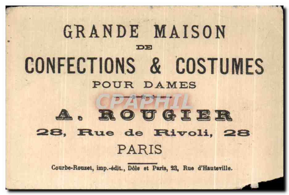 Image Costumes et Confections pour Dames Rue de Rivoli Observatoire Rue de Rivoli Paris Rougier — Verso