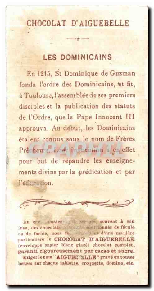 Chromo Chocolat d'Aiguebelle Dominicain prechant — Verso