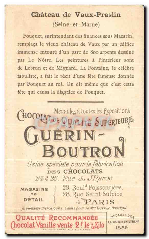Image Chocolat Guerin Boutron Chateau De Vaux Praslin — Rückseite