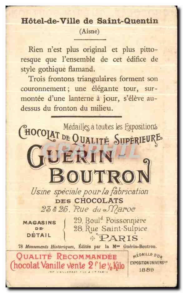 Image Chocolat Guerin Boutron Hotel De Ville De Saint Quentin  — Verso
