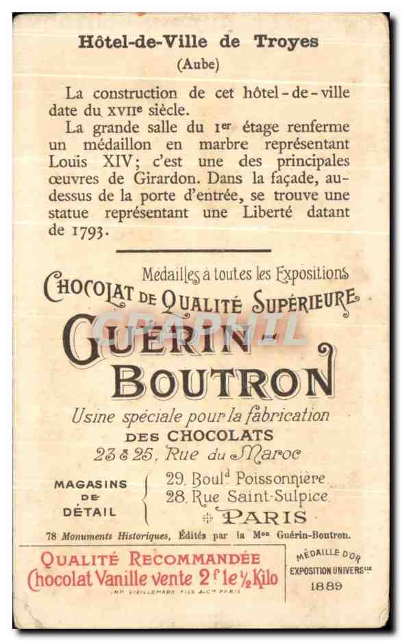 Image Chocolat Guerin Boutron Hotel De Ville De Troyes — Rückseite