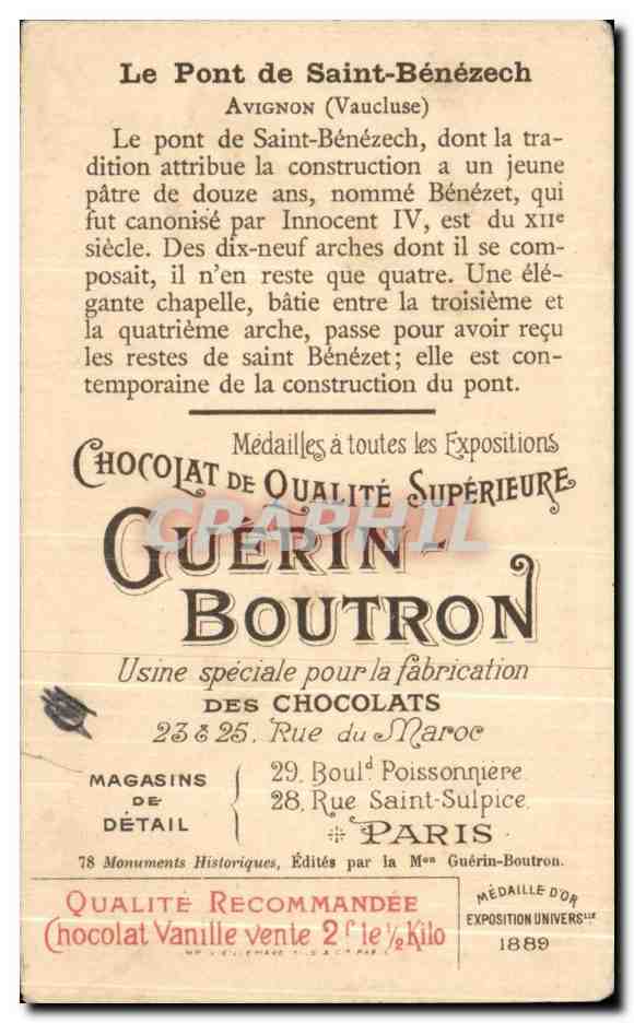 Image Chocolat Guerin Boutron Le pont De Saint Benezech A Avignon — Verso