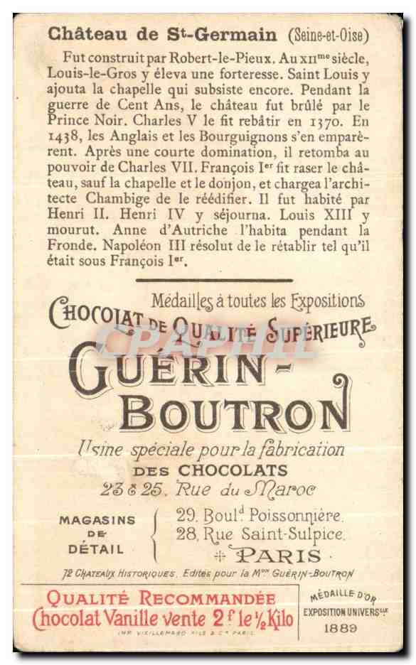 Image Chocolat Guerin Boutron Chateau De Saint Germain — Verso