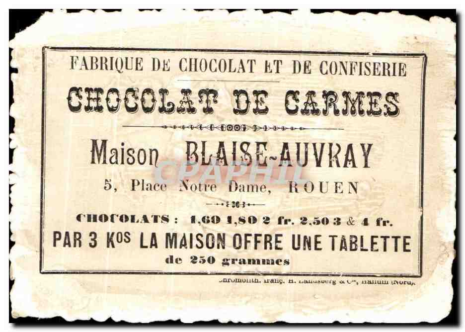 Chromo Chocolat Des Carmes Place Notre Dame Rouen — Verso
