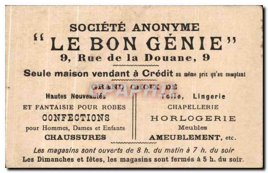 Chromo Societe Anonyme Le Bon Genie Rue de la Douane Seule Maison Vendant a Credit  — Rückseite