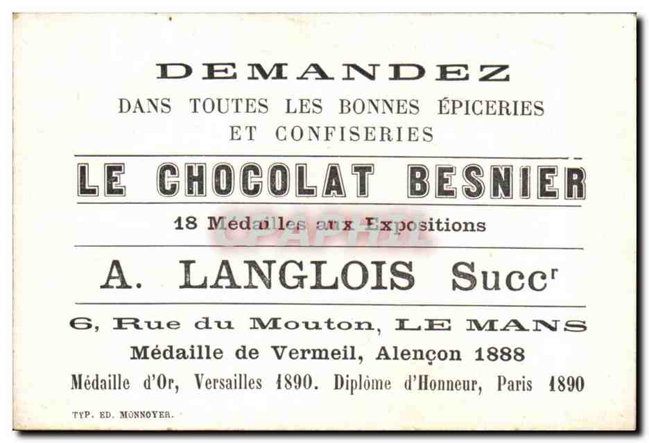 Image Chocolat Besnier Langlois Le Mans  — Verso