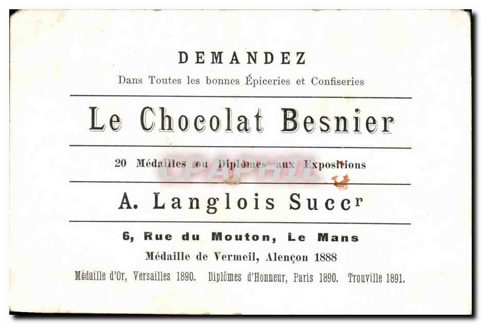 Image chocolat Besnier Fleurs Roses Oiseau  — Verso