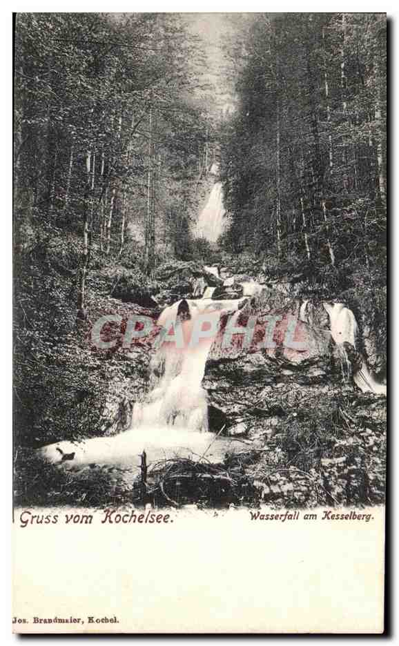 CPA gruss vom Kochelsee Wasserfall am Kesselberg