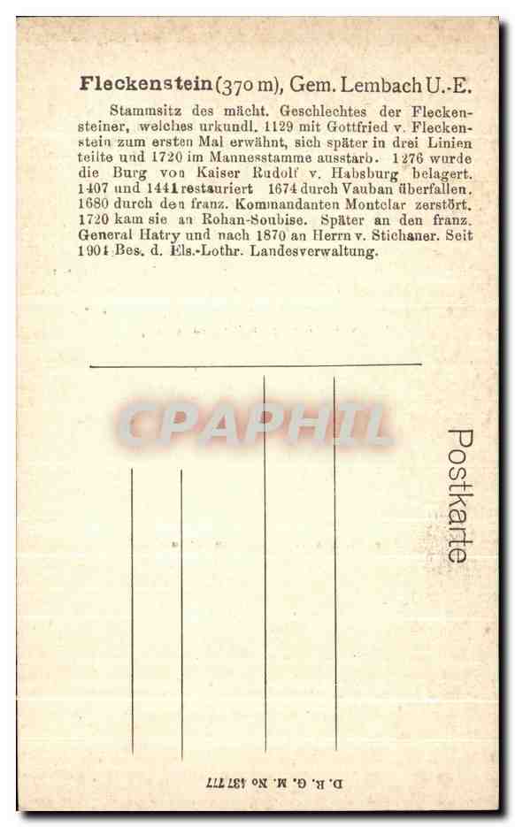 CPA Fleckenstein Grundriss Vorhofe Zwinger Brunnen Treppenturm  — Rückseite