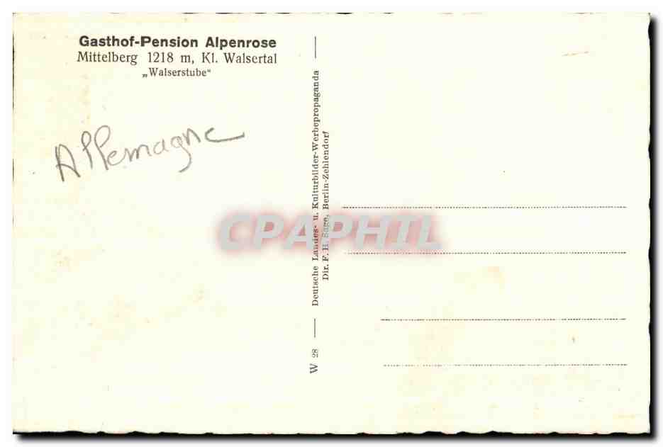 CPA Gasthof Pension Alpenrose Mittelberg Walsertal walserstube — Rückseite