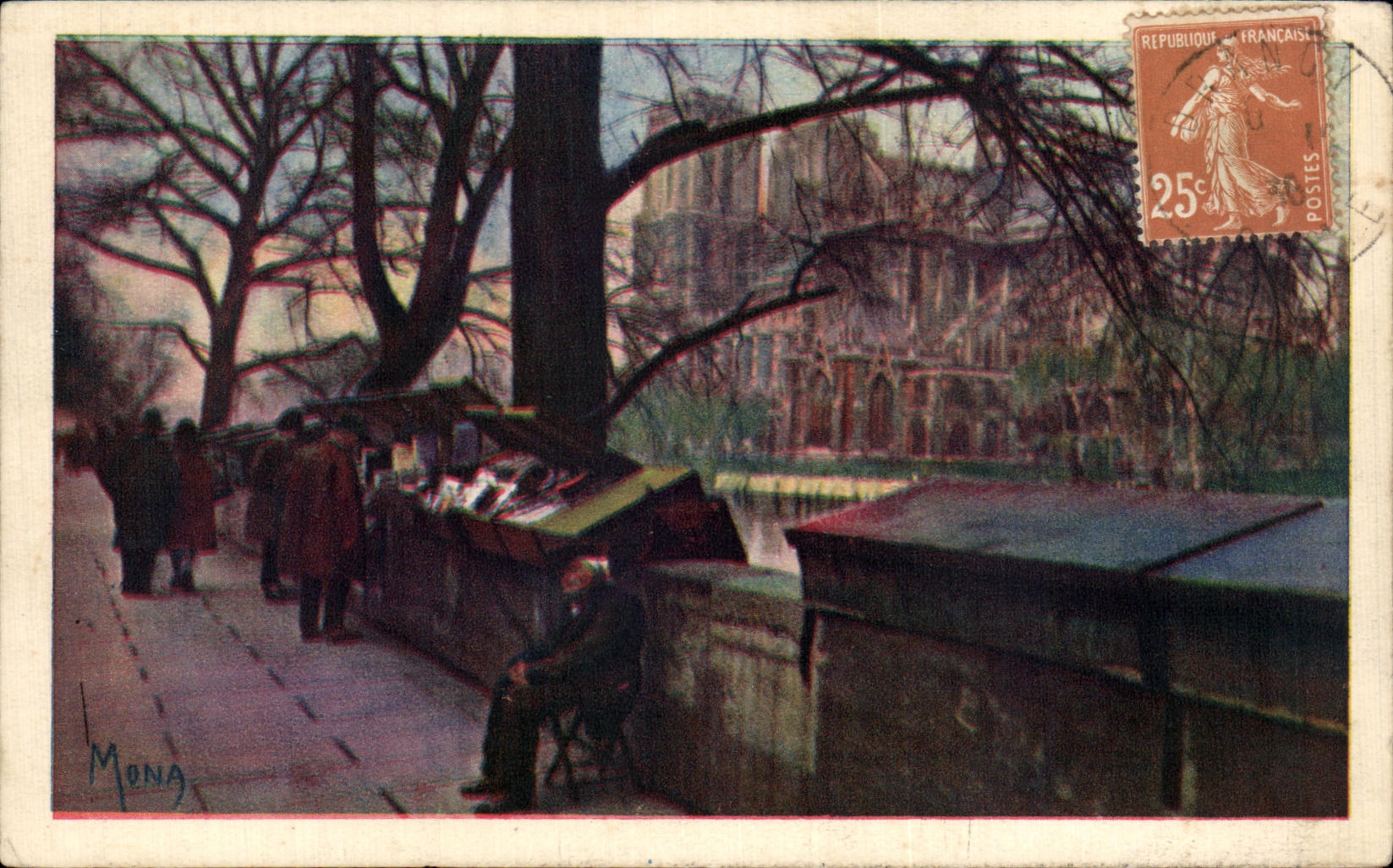 CPA Les Petits Tableaux De Paris Bouquiniste du Quai Montebelle Notre Dame