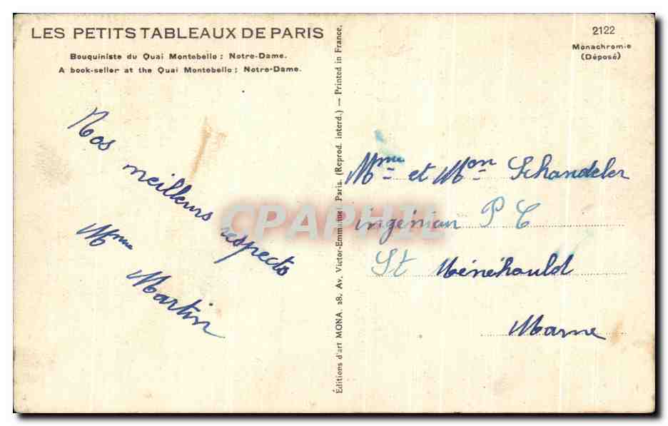 CPA Les Petits Tableaux De Paris Bouquiniste du Quai Montebelle Notre Dame — Verso