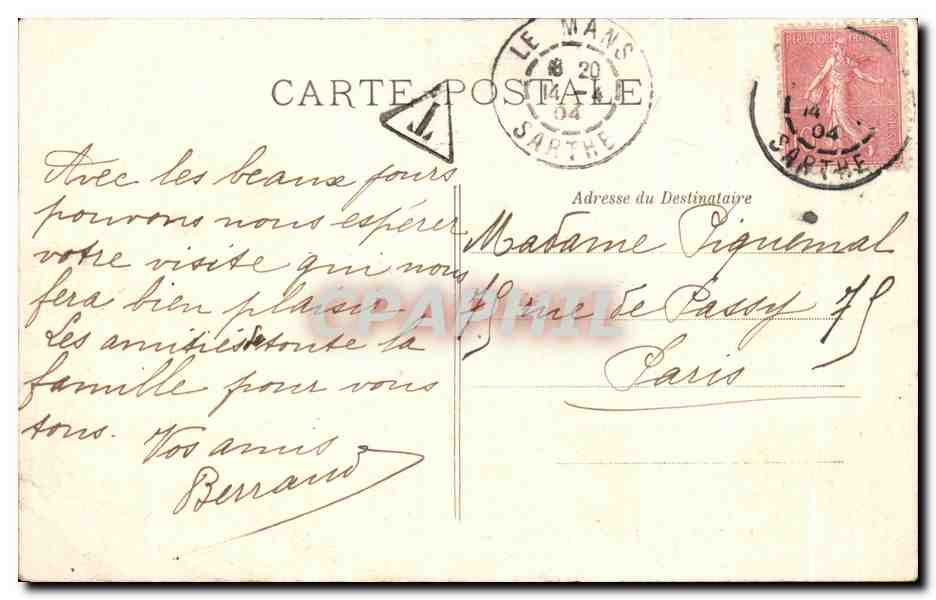 CPA Le Mans Vue vers le Theatre — Rückseite