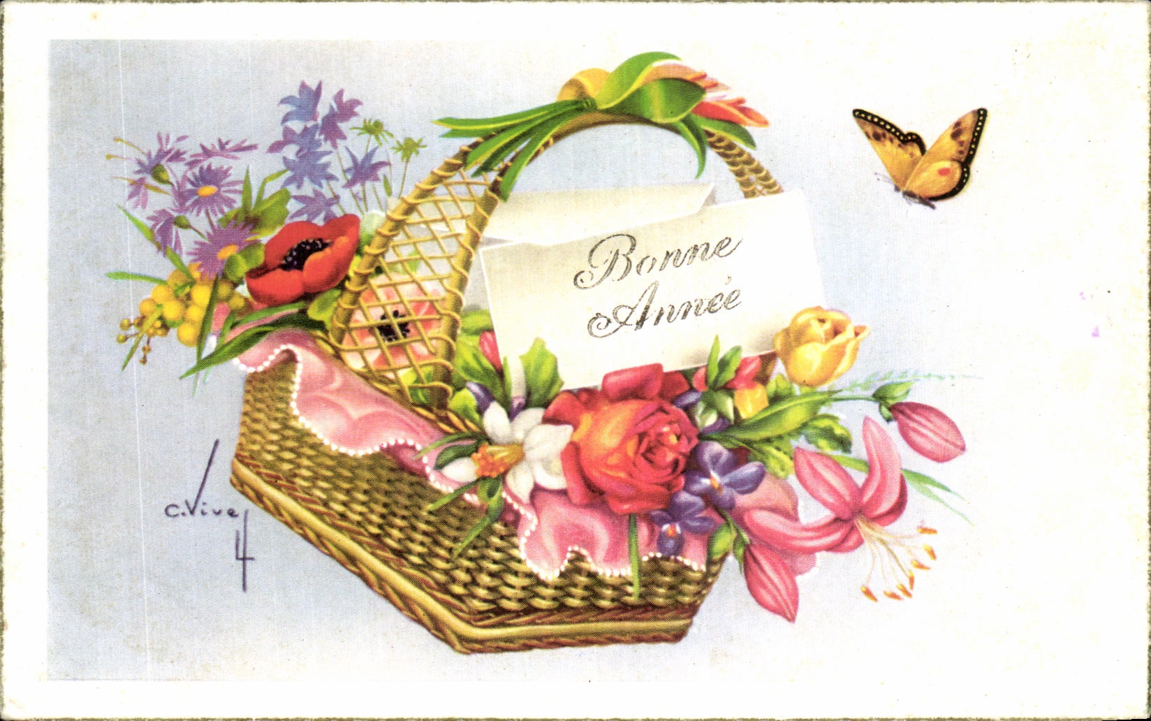 CPA Fantaisie Bonne Annee Papillon 