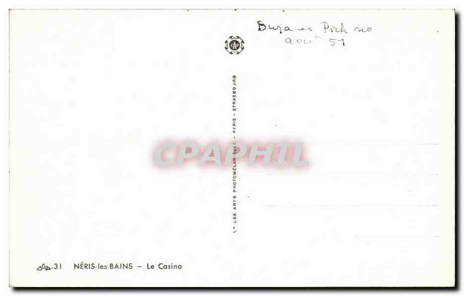 Néris-les-Bains — Het Casino — Les Arts Photographiques, Parijs — Achterkant