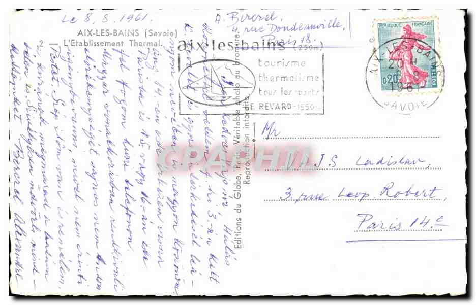 CPA Aix Les Bains L'Etablissement Thermal — Verso