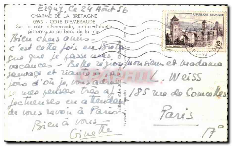 Équy, sur la côte d'Émeraude — petite chapelle au bord de la mer — Éditions d'Art Château — Verso