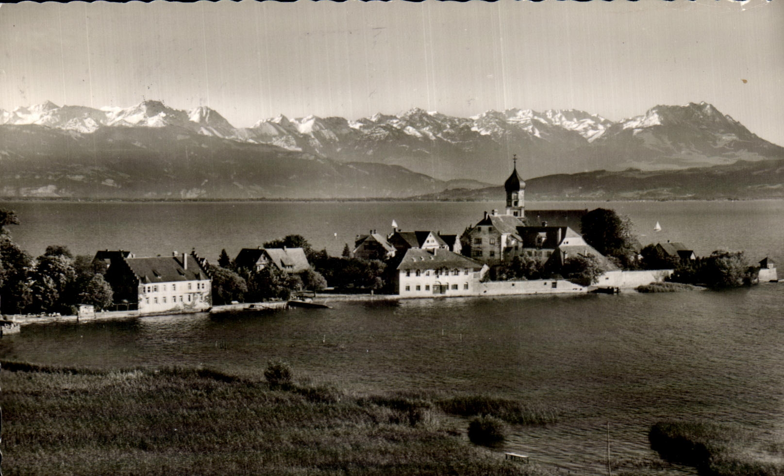 CPA Wasserburg am Bodensee mit Osterreicher und Schweizer Alpen