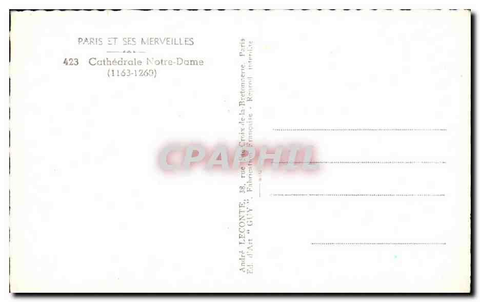 CPA Guy Paris Et ses Merveilles Cathedrale Notre Dame  — Verso