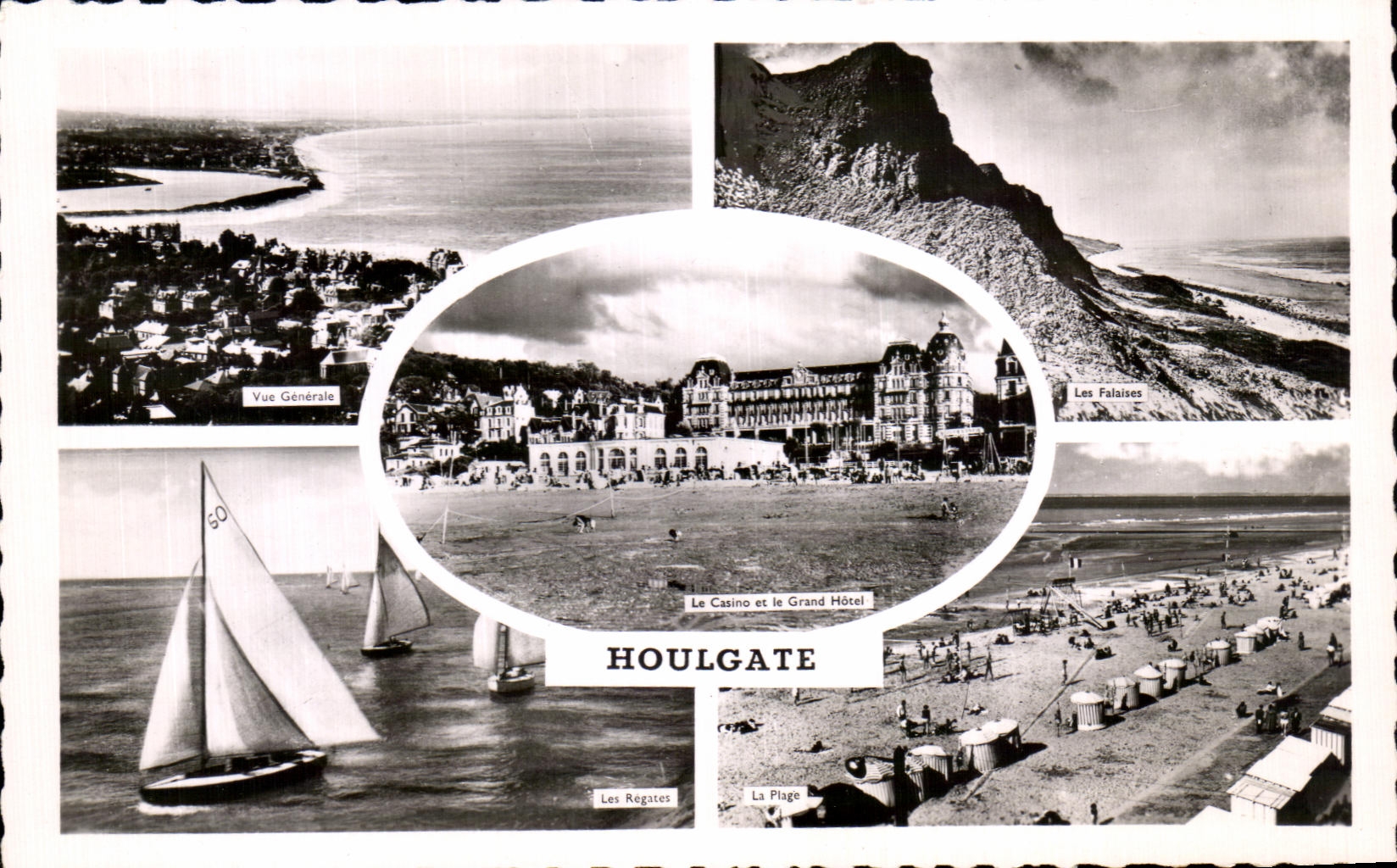 Houlgate — Vue Générale, Le Casino et le Grand Hôtel, Les Falaises, Les Regates, La Plage — Éditions ARTAUD et fils, Nantes