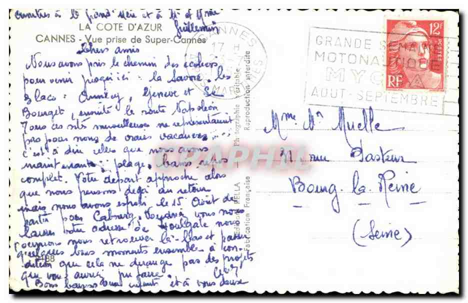 CPA La Cote D'Azur Cannes Vue prise de Super Connes — Verso