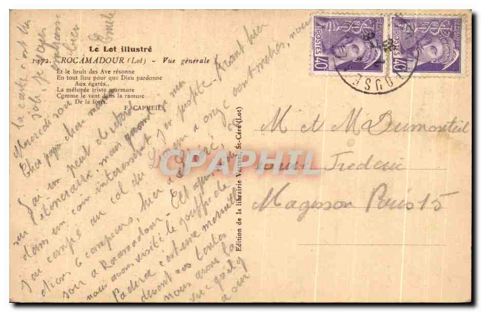 Rocamadour (Lot) — Vue générale — Édition de la librairie Verneuil — Verso