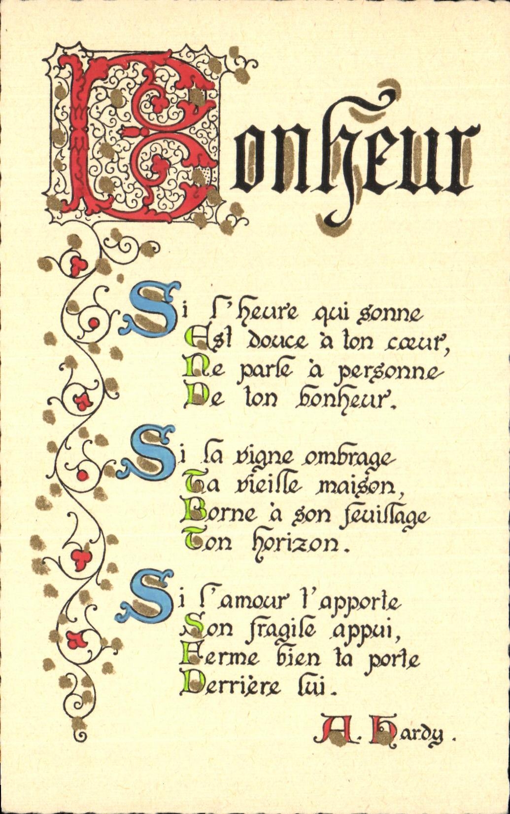 CPA Bonheur Si I'heure qui sonne Ast douce a ton coeur