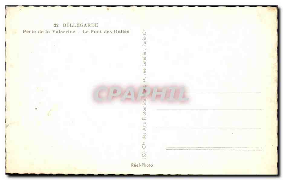 CPA Bellegarde Perte de la Valserine Le Pont des Oulles — Rückseite