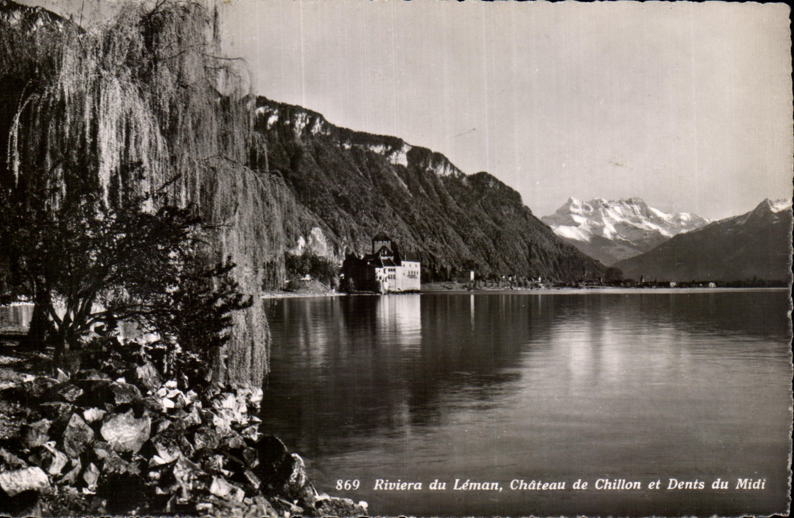 Riviera du Léman, Château de Chillon et Dents du Midi — Série 869 — Phot. Sartori, Lausanne