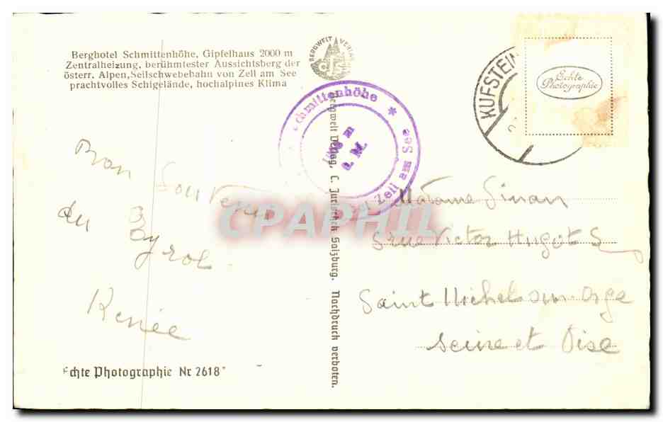 CPA Glocknergruppe Schmittenhohe Suisse — Verso