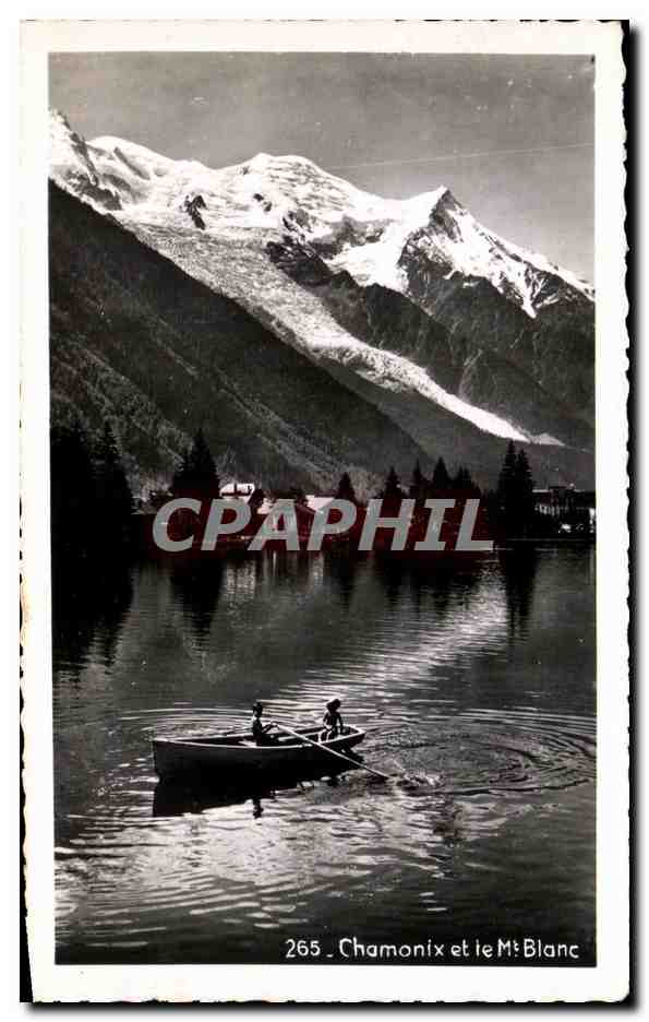 Chamonix et le Mont Blanc — vue lacustre avec deux personnes en barque — n° 265