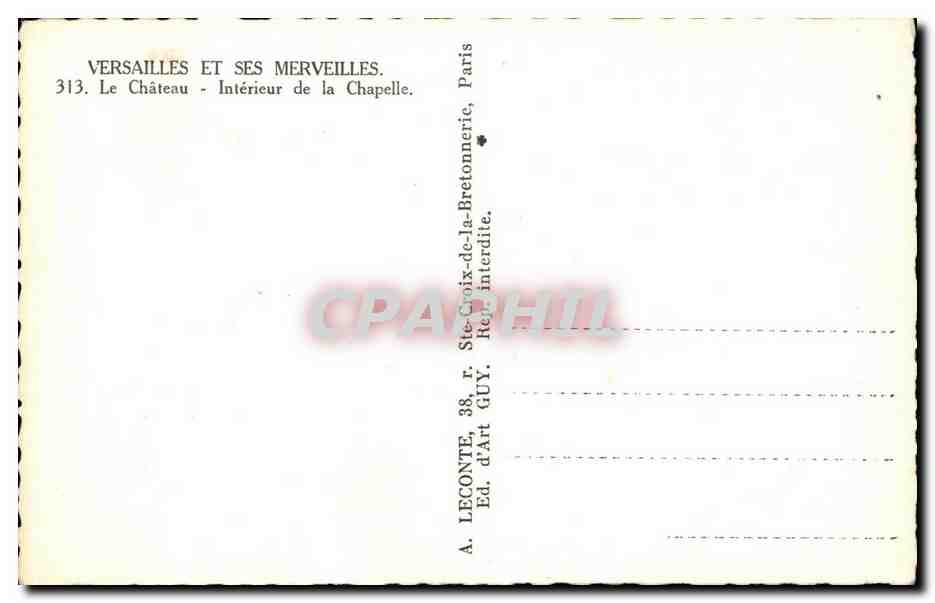 CPA Versailles Et Ses Merveilles Le Chateau Interieur de la Chapelle — Verso