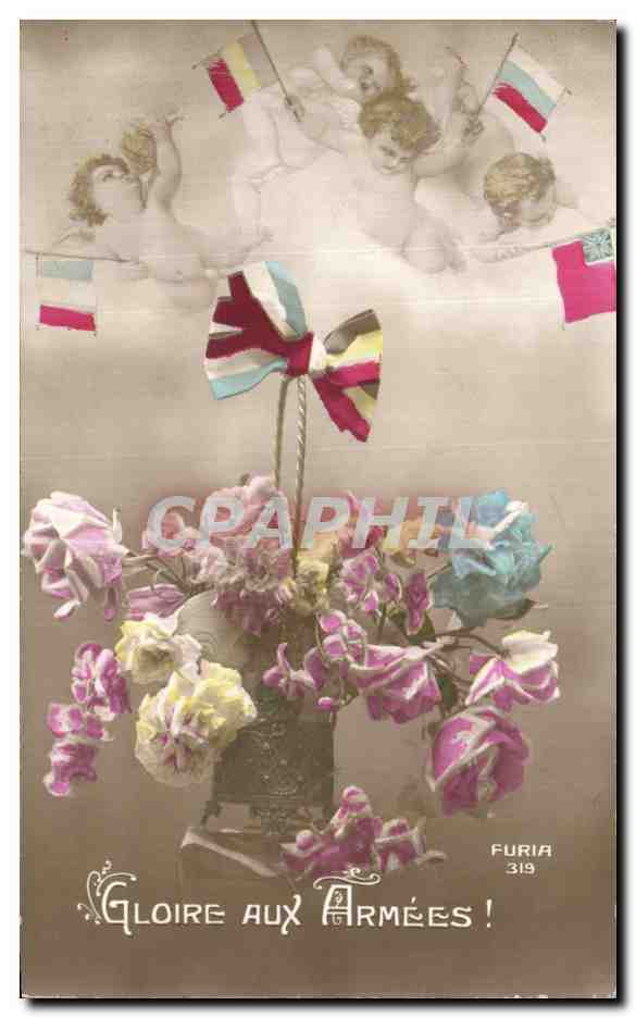 CPA Gloire Aux Armees Militaria fleurs Ange Angel