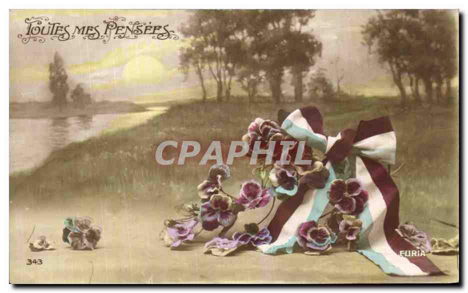CPA Fantaisie Fleurs Toutes Mes Pensees Militaria 