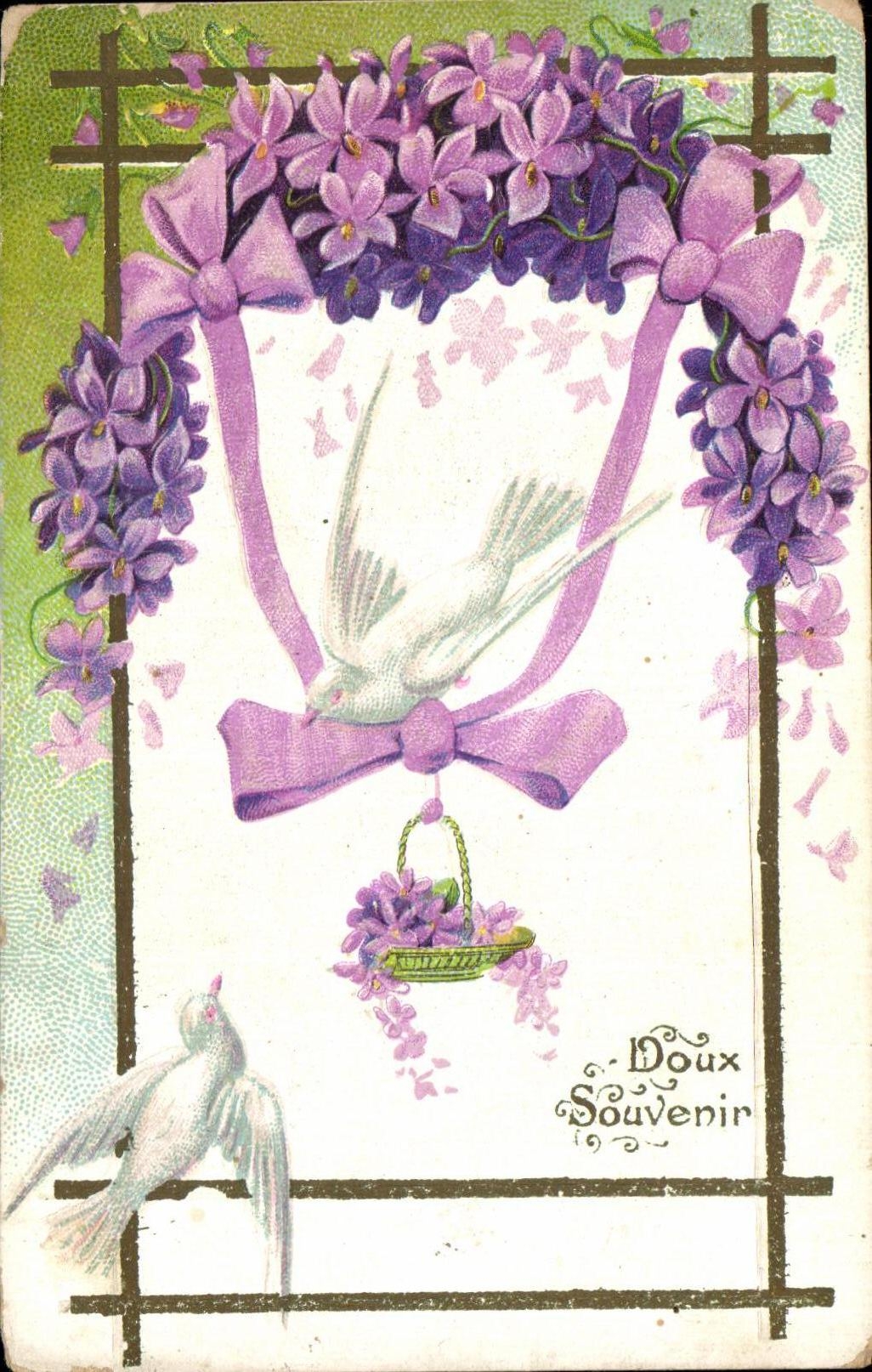CPA Fantaisie Fleurs Colombe Doux Souvenir