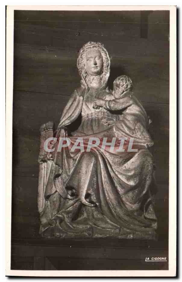 Vierge en pierre du début du XVème siècle — Église N.-D. du Port, Clermont-Ferrand — Édition La Cigogne, Vichy